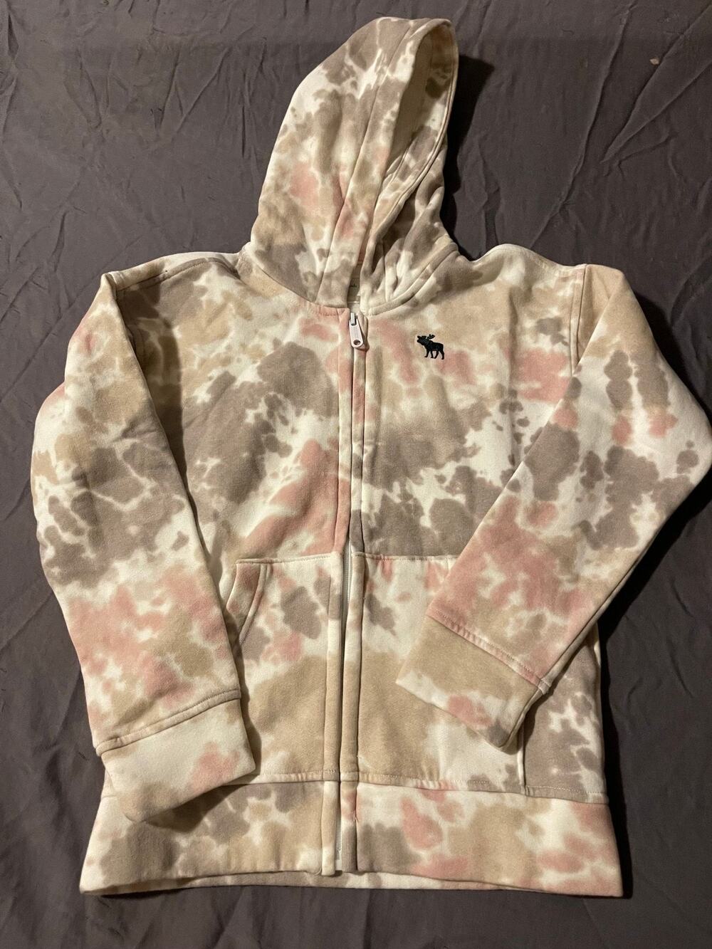 Abercrombie Kids Hoodie Kids 9/10 Relaxed Fit Full Zip Tie Dye Pink Tan Gray